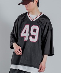 improves | メッシュ ナンバリングプリント オーバーサイズ Vネック Tシャツ(Tシャツ/カットソー)