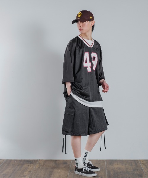 improves（インプローブス）の「メッシュ ナンバリングプリント オーバーサイズ Vネック Tシャツ（Tシャツ/カットソー・メンズ・ブラック/グリーン/パープル・MEDIUM/LARGE/X-LARGE）」の13枚目の写真