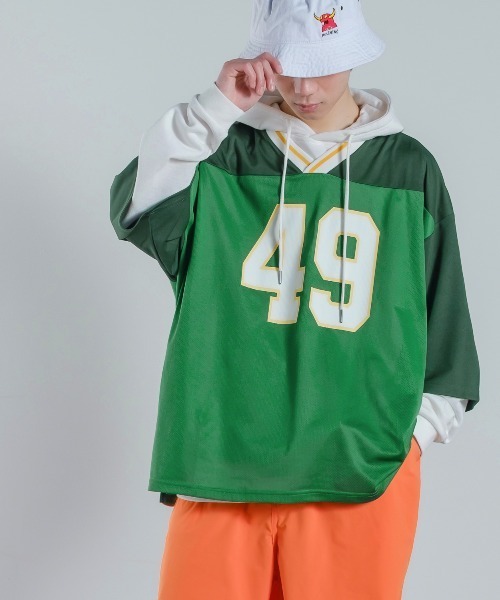 improves（インプローブス）の「メッシュ ナンバリングプリント オーバーサイズ Vネック Tシャツ（Tシャツ/カットソー・メンズ・ブラック/グリーン/パープル・MEDIUM/LARGE/X-LARGE）」の11枚目の写真