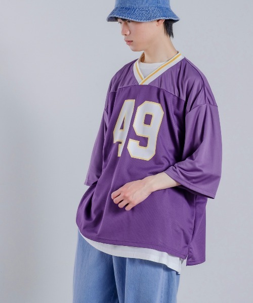 improves（インプローブス）の「メッシュ ナンバリングプリント オーバーサイズ Vネック Tシャツ（Tシャツ/カットソー・メンズ・ブラック/グリーン/パープル・MEDIUM/LARGE/X-LARGE）」の5枚目の写真