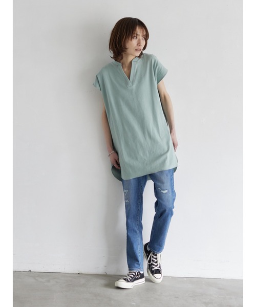 rem closet(レムクローゼット)の「キーネックリブプルオーバー(Tシャツ/カットソー・レディース・チャコールグレー/ミント・FREE)」の13枚目の写真
