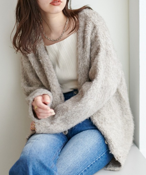 natural couture（ナチュラルクチュール）の「ミックス起毛カラーミドルカーディガン（カーディガン/ボレロ・レディース・ブラック/パープル/ブラウン/オフホワイト/サックスブルー/ピンク/オレンジ・FREE）」の4枚目の写真