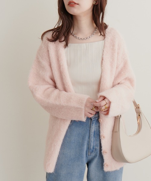 natural couture(ナチュラルクチュール)の「ミックス起毛カラーミドルカーディガン(カーディガン/ボレロ)」|オレンジ