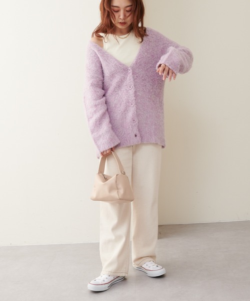 natural couture（ナチュラルクチュール）の「ミックス起毛カラーミドルカーディガン（カーディガン/ボレロ・レディース・ブラック/パープル/ブラウン/オフホワイト/サックスブルー/ピンク/オレンジ・FREE）」の10枚目の写真