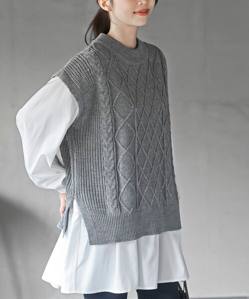 ケーブルニットベスト×ブラウスアンサンブル（ベスト）｜rps（アール