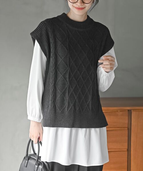ケーブルニットベスト×ブラウスアンサンブル（ベスト）｜rps（アール