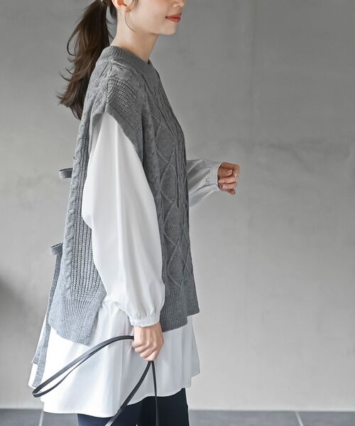 ケーブルニットベスト×ブラウスアンサンブル（ベスト）｜rps（アール