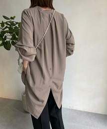 DouDou | 袖リブバックボタンロングシャツ(シャツ/ブラウス)