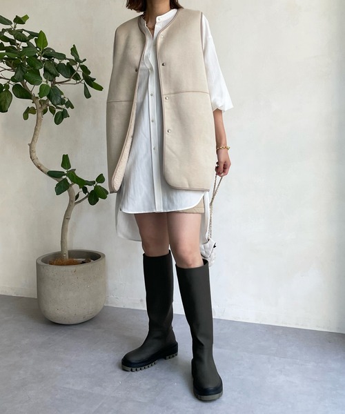 DouDou（ドゥドゥ）の「袖リブバックボタンロングシャツ（シャツ/ブラウス・レディース・オフホワイト/モカ/バイオレット/ブラック・FREE）」の5枚目の写真