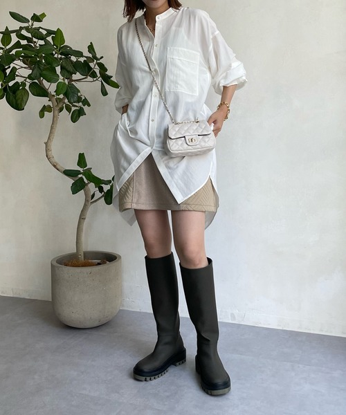 DouDou（ドゥドゥ）の「袖リブバックボタンロングシャツ（シャツ/ブラウス・レディース・オフホワイト/モカ/バイオレット/ブラック・FREE）」の8枚目の写真