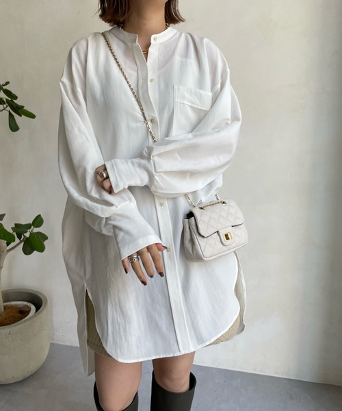 DouDou（ドゥドゥ）の「袖リブバックボタンロングシャツ（シャツ/ブラウス・レディース・オフホワイト/モカ/バイオレット/ブラック・FREE）」の10枚目の写真