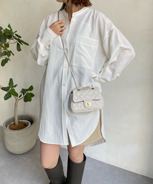 DouDou（ドゥドゥ）の「袖リブバックボタンロングシャツ（シャツ/ブラウス・レディース・オフホワイト/モカ/バイオレット/ブラック・FREE）」の11枚目の写真