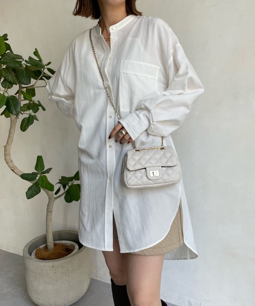 DouDou（ドゥドゥ）の「袖リブバックボタンロングシャツ（シャツ/ブラウス・レディース・オフホワイト/モカ/バイオレット/ブラック・FREE）」の12枚目の写真