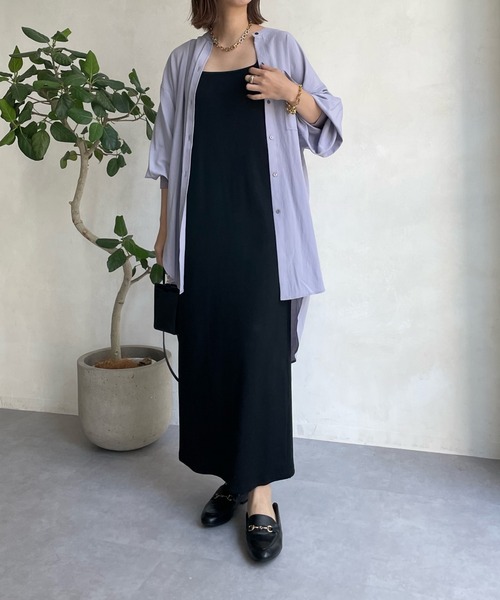 DouDou（ドゥドゥ）の「袖リブバックボタンロングシャツ（シャツ/ブラウス・レディース・オフホワイト/モカ/バイオレット/ブラック・FREE）」の14枚目の写真