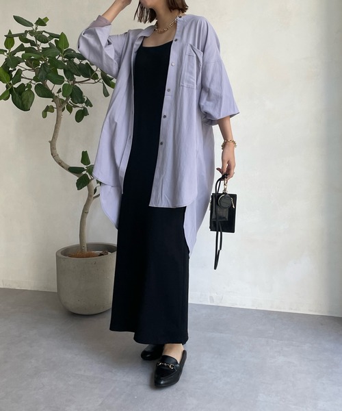 DouDou（ドゥドゥ）の「袖リブバックボタンロングシャツ（シャツ/ブラウス・レディース・オフホワイト/モカ/バイオレット/ブラック・FREE）」の16枚目の写真