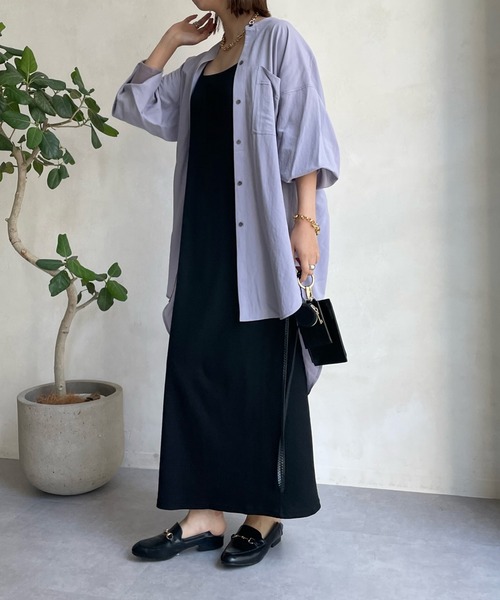 DouDou（ドゥドゥ）の「袖リブバックボタンロングシャツ（シャツ/ブラウス・レディース・オフホワイト/モカ/バイオレット/ブラック・FREE）」の17枚目の写真