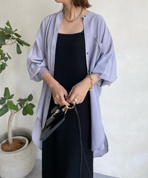 DouDou（ドゥドゥ）の「袖リブバックボタンロングシャツ（シャツ/ブラウス・レディース・オフホワイト/モカ/バイオレット/ブラック・FREE）」の21枚目の写真