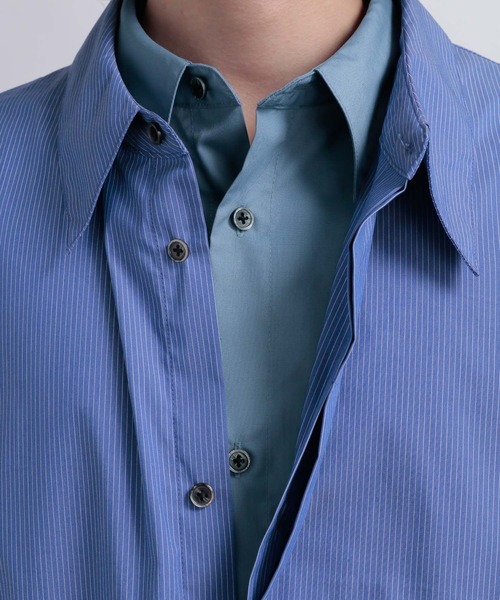 HARE(ハレ)の「レイヤードストライプシャツ(HARE)(シャツ/ブラウス・メンズ・ブラック/ブルー・FREE)」の4枚目の写真