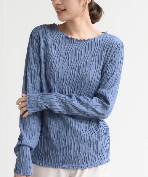 rps(アールピーエス)の「ウェーブストライプメロープルオーバー(Tシャツ/カットソー・レディース・ブラック/ブラウン/グリーン/アイボリー/ブルー/グレイッシュベージュ/ミント・フリー)」の7枚目の写真