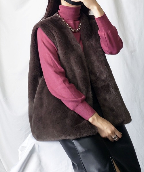 セール】※※【 9color 】スムースタッチフェイクファーベスト