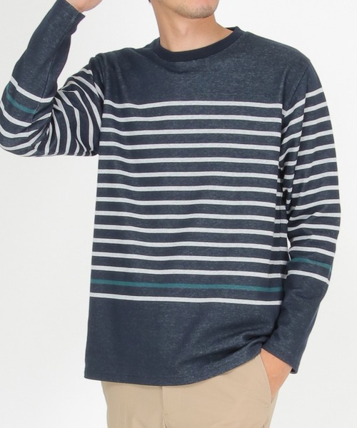 ikka(イッカ)の「ダブルジャガードボーダーロンT(Tシャツ/カットソー・メンズ・オフホワイト/グリーン/ブラック/ネイビー・XL/L/M/S)」の4枚目の写真