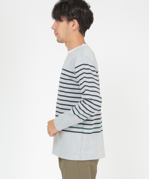 ikka(イッカ)の「ダブルジャガードボーダーロンT(Tシャツ/カットソー・メンズ・オフホワイト/グリーン/ブラック/ネイビー・XL/L/M/S)」の14枚目の写真