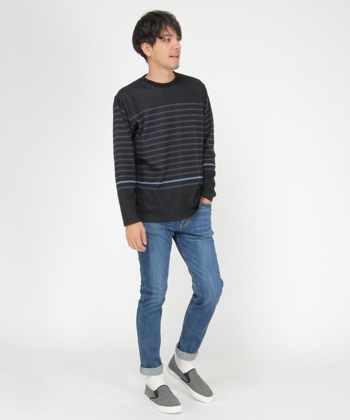ikka(イッカ)の「ダブルジャガードボーダーロンT(Tシャツ/カットソー・メンズ・オフホワイト/グリーン/ブラック/ネイビー・XL/L/M/S)」の7枚目の写真