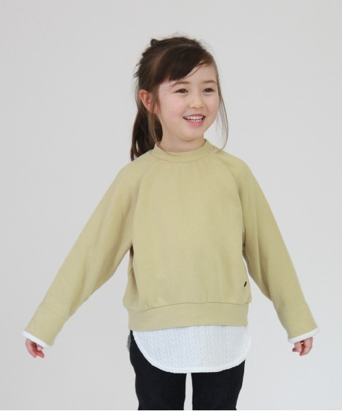 FITH(フィス)の「エアリー裏毛×ケーブルジャガード レイヤード 長袖 スウェット(スウェット・キッズ・グリーン/グレー/ホワイト/ブラック・100/120/90/110/80)」の4枚目の写真