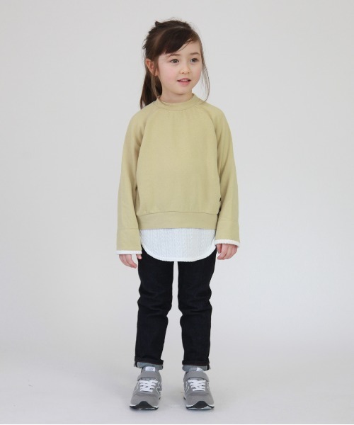 FITH(フィス)の「エアリー裏毛×ケーブルジャガード レイヤード 長袖 スウェット(スウェット・キッズ・グリーン/グレー/ホワイト/ブラック・100/120/90/110/80)」の6枚目の写真