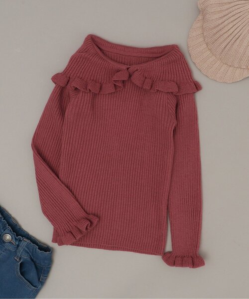 apres les cours（アプレレクール）の「衿付きニット（ニット/セーター・キッズ・アイボリー/イエロー/サックスブルー/ブラウン/エンジ・80/90/100/110/120/130/140）」の5枚目の写真