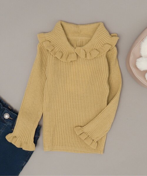 apres les cours（アプレレクール）の「衿付きニット（ニット/セーター・キッズ・アイボリー/イエロー/サックスブルー/ブラウン/エンジ・80/90/100/110/120/130/140）」の4枚目の写真