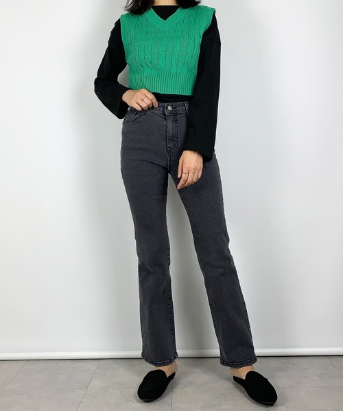 me+em select(ミームセレクト)の「セミフレアベーシックスデニム(デニムパンツ・レディース・グレー/ブルー・LARGE/MEDIUM/SMALL)」の5枚目の写真