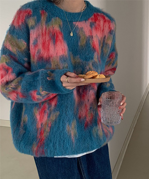 c.u.l（シーユーエル）の「花柄モヘア風ジャガードニット culw320