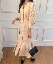 バックリボンレースドッキングマーメイドロングワンピース