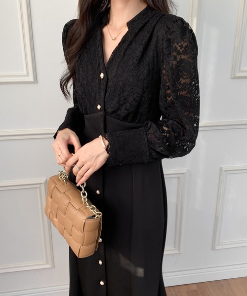 ECLIN（エクラン）の「バックリボンレースドッキングマーメイドロングワンピース（ワンピース・レディース・ブラック/ベージュ・S/M）」の12枚目の写真