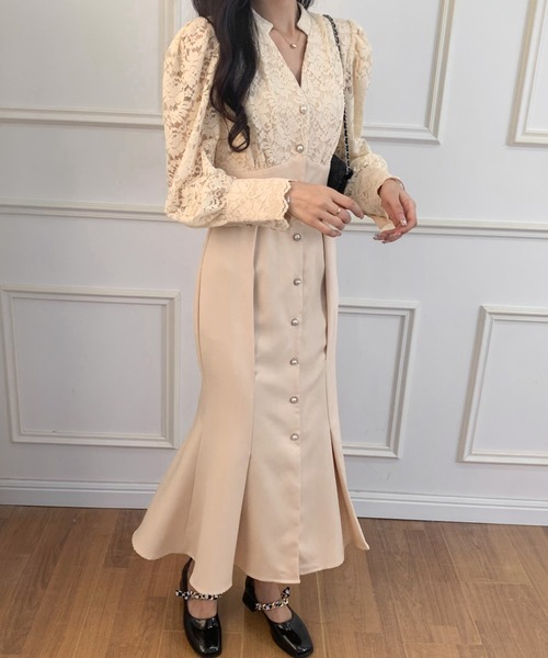 ECLIN（エクラン）の「バックリボンレースドッキングマーメイドロングワンピース（ワンピース・レディース・ブラック/ベージュ・S/M）」の20枚目の写真