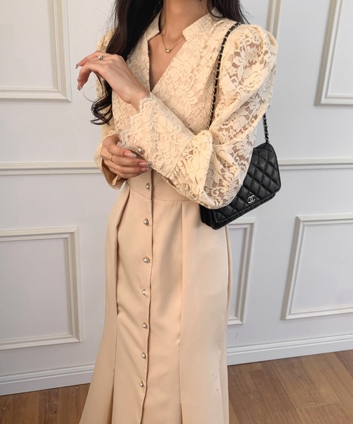 ECLIN（エクラン）の「バックリボンレースドッキングマーメイドロングワンピース（ワンピース・レディース・ブラック/ベージュ・S/M）」の3枚目の写真