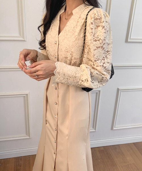 ECLIN（エクラン）の「バックリボンレースドッキングマーメイドロングワンピース（ワンピース・レディース・ブラック/ベージュ・S/M）」の4枚目の写真