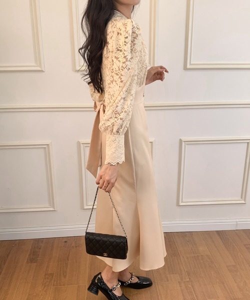 ECLIN（エクラン）の「バックリボンレースドッキングマーメイドロングワンピース（ワンピース・レディース・ブラック/ベージュ・S/M）」の8枚目の写真