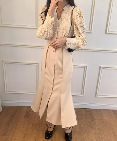 ECLIN（エクラン）の「バックリボンレースドッキングマーメイドロングワンピース（ワンピース・レディース・ブラック/ベージュ・S/M）」の7枚目の写真