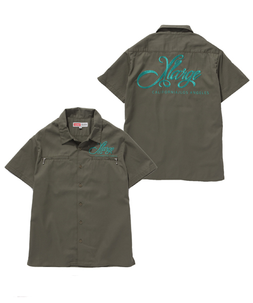 XLARGE(エクストララージ)の「SCRIPT LOGO S/S WORK SHIRT(シャツ/ブラウス・メンズ・ブラック/カーキ/オリーブ/ネイビー・MEDIUM/X-LARGE/LARGE/SMALL)」の1枚目の写真