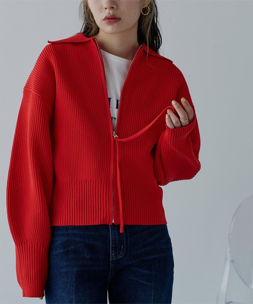 miette（ミエット）の「バルーンスリーブ襟付きニットブルゾン（ブルゾン・レディース・ブラック/アイボリー/ブルー/レッド/テラコッタ/ピンク・FREE）」の6枚目の写真