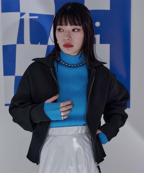 miette（ミエット）の「バルーンスリーブ襟付きニットブルゾン（ブルゾン・レディース・ブラック/アイボリー/ブルー/レッド/テラコッタ/ピンク・FREE）」の3枚目の写真