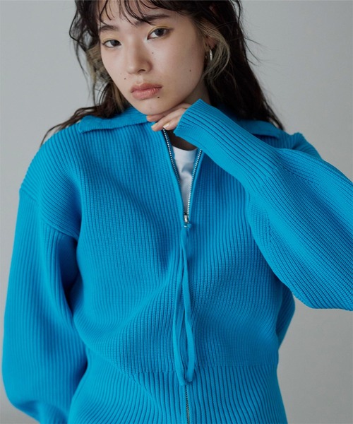 miette（ミエット）の「バルーンスリーブ襟付きニットブルゾン（ブルゾン・レディース・ブラック/アイボリー/ブルー/レッド/テラコッタ/ピンク・FREE）」の15枚目の写真