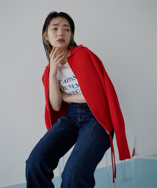 miette（ミエット）の「バルーンスリーブ襟付きニットブルゾン（ブルゾン・レディース・ブラック/アイボリー/ブルー/レッド/テラコッタ/ピンク・FREE）」の16枚目の写真