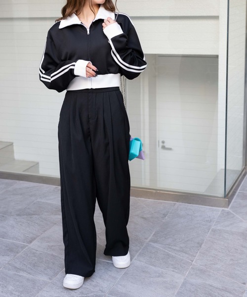 WEGO(ウィゴー)の「WEGO/ショートトラックジャケット(ジャージ・レディース・オレンジ/オフホワイト/ブラック・FREE)」の14枚目の写真