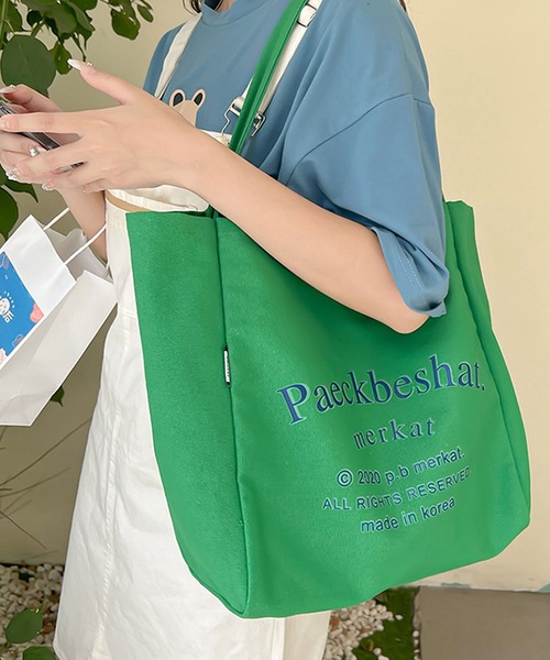 florist（フローリスト）の「【大容量】ビビッドカラー×キャンバスカジュアルトートバッグ（トートバッグ・レディース・グリーン/オレンジ/オフホワイト/ベージュ/ピンク・FREE）」の19枚目の写真