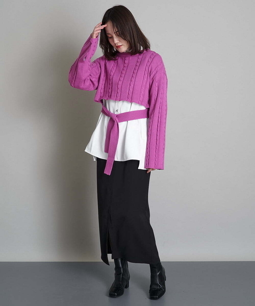 A de a.v.v（アードアー・ヴェ・ヴェ）の「2WAYスリーブスリットニット（ニット/セーター・レディース・ピンク/グリーン/ブラック・38/36）」の7枚目の写真