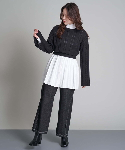 A de a.v.v（アードアー・ヴェ・ヴェ）の「2WAYスリーブスリットニット（ニット/セーター・レディース・ピンク/グリーン/ブラック・38/36）」の13枚目の写真