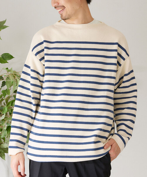 417 EDIFICE（フォーワンセブンエディフィス）の「コットンライクポリボーダーニット（ニット/セーター・メンズ・ブラック/ホワイト/グリーン/ラベンダー・MEDIUM/LARGE）」の2枚目の写真